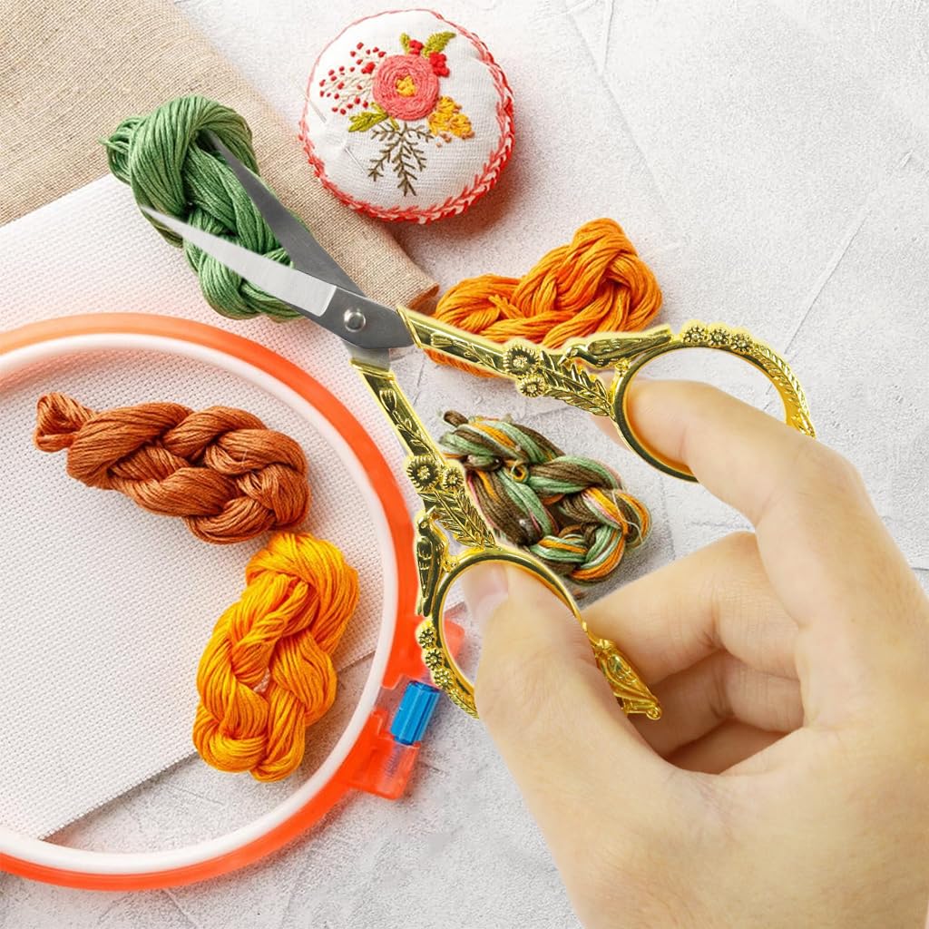 HASTHIP Sewing Scissors Tailor Scissors Stainless Steel Scissors Aesthetic Golden Carving Handle Pointy Tip Scissors for DIY Crafting, Sewing, Crocheting, Need Knitting HASTHIP Sewing Scissors Tailor Scissors Stainless Steel Scissors Aesthetic Golden Carving Handle Pointy Tip Scissors for DIY Crafting, Sewing, Crocheting, Need Knitting